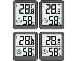 4x Mini Lcd-Thermometer - Groot Formaat - Digitaal Lcd - Thermometer Hygrometer - Elektronische Temperatuur-Vochtigheidsmeter Voor Binnenruimtes Sensormeter Weerstation - - zwart