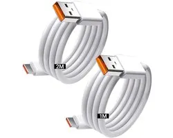 Pack of 2 USB-A to USB-C Cable, 1m + 2 m, 120W 6A Hypercharge Fast Charging Cable, Compatible with Xiaomi Redmi Note - ShopVlot