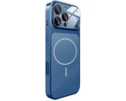 MagSafe Hoesje Geschikt voor: iPhone 17 Pro Max – Matglas Backcover – Schokbestendig – Lensbescherming – Anti-Vingerafdruk -Blauw