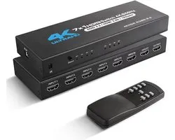 Commutateur HDMI 7 entrées/1 sortie 4K à 60 Hz avec télécommande infrarouge, pour PS5, PS4 et lecteur DVD Xbox.