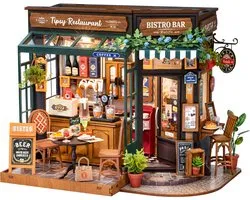 Robotime, DIY Miniatuurhuisje Tipsy Restaurant – 297 Onderdelen – Met LED Verlichting