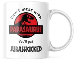 Grappige Papasaurus Koffiemok voor Papa | Don't Mess with Papasaurus Jurasskicked Beker | Dinosaurus T-Rex Vaderdag Cadeau