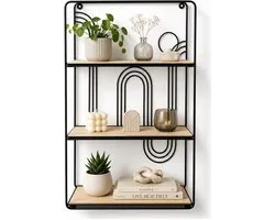 Home & Styling Étagère murale / support mural Decohome - naturel/noir - 3 niveaux - 35 x 12 x 55 cm - Étagère à photos