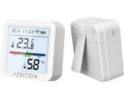 AFINTEK Smart Life - Weerstation - Thermometer & Hygrometer - WiFi - Data inzien via App - Temperatuur & Luchtvochtigheid - Met Verlicht Scherm - Batterij Versie (TH03)