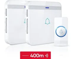 SAVS Draadloze deurbel met 2 ontvangers - Wit - Bereik 400 meter - Waterdicht - Ontvangers zonder batterijen - 52 melodieën