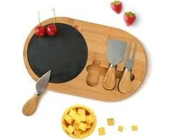 Cheese Board, Wooden Cheese Boards, Cheese Boards, Serving Board, Charcuterie Plate, Cheese Board with 3 Cheese Knives, Slate Plate for Winecrackers, Breeze and Meat, Bamboo Haver, Housewarming Gift