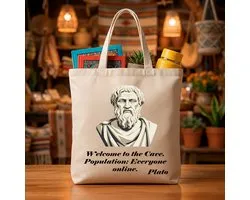 Tote Bag Welcome to the Cave. Population Everyone online - Plato - Grappige Sarcastische Tas