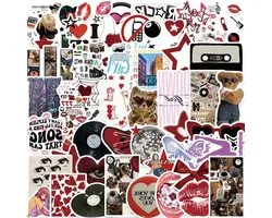 Y2K 50 Stuks Rode Stickers voor Laptop, Waterfles, Bumper en Skateboard - Waterdicht Vinyl Decoratie