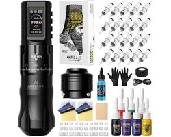 AuraLux Tattoo Machine Draadloos Incl. Inkt en Naalden - Tattoo Machine - Pen - Complete Set - Tattoo Machines - tattoo machine beginner set - Tattoo Pen - Cartridges - Tattoo Naalden - Tattoo Inkt - Tattoo Kit