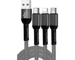 De Beste Gadgets Oplaadkabel 3 in 1 Grijs - Lightning/USB-C/MicroUSB - Geschikt voor iPhone, iPad en Android apparaten