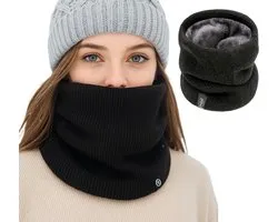 Winter Fleece Nekwarmer – Zachte & Elastische Gebreide Wintersjaal – Uniseks Nekgaiter met Fleece Voering – Zwart – Warm, Winddicht & Stijlvol – Perfect voor Buiten, Sport & Mode