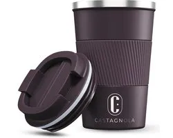 Castagnola Thermos Cup - Coffee Cup To Go - Tasse de voyage pour Café et Thee - Tasse à thé - 380 ML - Acier inoxydable - Marron