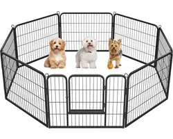 Yaheetech Puppyuitloop looprooster puppyvrijren hondenren loopstal met deur omheining rooster puppy konijnen 8-hoekig