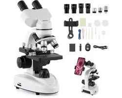 Binoculaire Microscoop - 40x-2000x Vergroting - Professionele Laboratorium Microscoop - LED Verlichting - Inclusief Telefoonhouder - Aluminium Behuizing - Biologische Microscoop - School - Thuis - Studenten - Onderzoek - Microscoop Set
