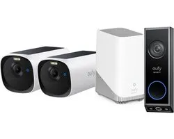 Eufy E40 2-CamSet (HomeBase 3 S380) - Caméra de sécurité solaire outdoor sans fil - Résolution 2K, vision nocturne MaxColor + Sonnette vidéo Eufy Security E340 - Technologie Dual Cam , résolution Full HD 2K , vision nocturne couleur - Inclus