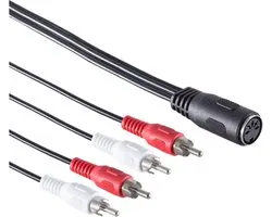 DIN 5-pins (v) - 2x Tulp stereo 2RCA (m) audio adapter (recorder - versterker) / zwart - 0,20 meter