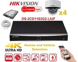 HIKVISION IP-camerakit 4x Dome Camera Smart Hybrid Light-serie 8MP NVR 4xChannel POE-2TB harde schijf