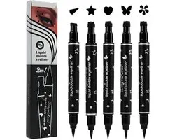 5 Pcs Liquid Eyeliner Stamps with Double Heads, Eyeliner Stamp with 5 Stamp Patterns, Triangle, Heart, Star, Flower - ShopVlot