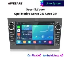 Autoradio Awesafe - Convient Pour Opel Meriva Corsa C D Astra G H - Carplay Android Auto Sans Fil - Système Linux - Écran tactile 7 pouces - Radio FM Bluetooth EQ SWC Wifi Airplay - Gris