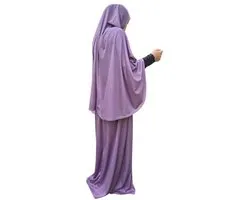 Ensemble de prière, deux pièces (Khimar + jupe), une taille, voile de tête à enfiler, Lycra extensible, idéal pour tous les jours/maison/travail/voyage/Hajj/Umrah/Mosquée/Madrassa/Ramadan/Eid/Cadeau, Lilas, one size