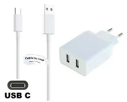 Chargeur OneOne 2,4 A avec 2 ports + câble USB C robuste de 1,0 m. Adaptateur de chargeur compatible avec Sony SRS-NB10, SRS-XB13, SRS-XB 23, SRS-XB33, SRS-XB43, SRS-XB100, SRS-XG300, ULT Field 1, WLA-NS7, XE-200, XE-300, LSPX-S3