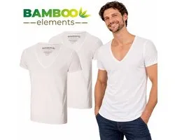 Bamboo Elements - T-shirt Homme - Col en V Profond - Blanc - L - Lot de 2 - Coupe Ajustée - Maillot de Corps en Bambou