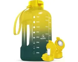 AQUAFIT 64 oz Water Bottle with Time Marker - Straw and Chug Lid - BPA Free Half Gallon, Large, Gym Water Bottle with Handle, Gallon Jug (Forest Fade, 64oz)