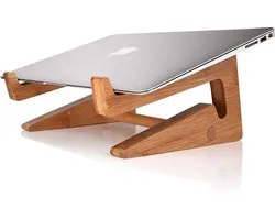QUVIO Laptop standaard van hout - Ergonomisch werken - Universeel - Laptop verhoger tot 15,6 inch - Laptophouder voor op je bureau - Laptop accessoire - Laptopstandaard - Notebookstandaard - Laptop steun - Bruin
