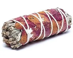 Witte salie smudge met rozenblaadjes – Set van 4 stuks