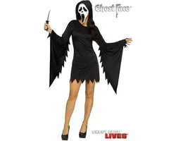 Fun World Ghostface Kostuum Dames Scream Masker Verkleedjurk met Capuchon en Masker Scream Kostuum Verkleedkleren Volwassenen Halloween Kostuum Volwassenen Halloween Kostuum Dames - Officiële Licentie - 2-Delig Jurk met Capuchon/Masker - Maat L/XL