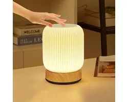 LED tafellamp met touch – meerdere kleuren, draadloos oplaadbaar，Met timer en USB – houtnerf, voor slaapkamer en kinderamer