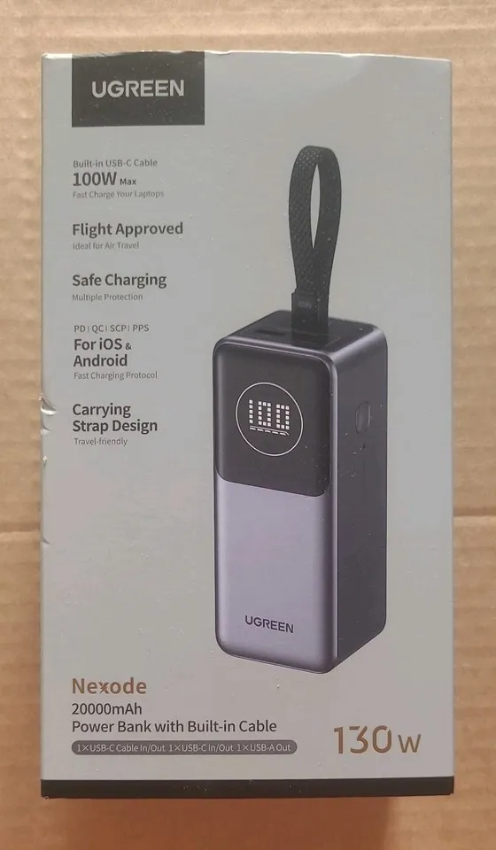 UGREEN Nexode 100W (130W total) 20000mAh Power Bank with Built-in Cable