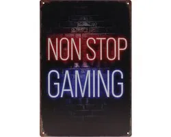Plaque murale - Non stop gaming - Gamer - PS5 - Playstation 5 - Rétro - Décoration murale - Plaque Publicité - Restaurant - Pub - Bar - Café - Horeca - Plaque Métal - 20x30cm