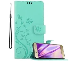 Coque Cadorabo pour Huawei P8 LITE 2017 / P9 LITE 2017 en FLORAL TURQUOISE - Coque de protection au design floral avec fermeture magnétique, fonction support et fentes pour cartes