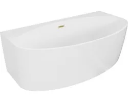 Mexen Bruna baignoire murale îlot 150 x 82, blanc brillant, trop-plein doré brossé - 52731508200-55