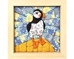 DIY Patchwork Set - Fabric Art Kit - Stoffen Patchwork Knutselset - zonder naaien - Creatief & Ontspannend - DIY Handwerkset - voor Volwassenen en Beginners en Handwerkliefhebbers - 20x20cm - Stijl B:Papegaaiduiker