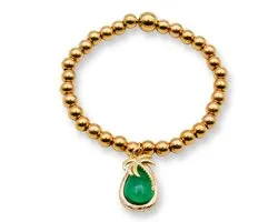 Marama - Bracelet Gold-Palm-Green - Boho Island Collection - gold colored - dames - armband - zware kwaliteit - met twee hangers - groen goud - elastisch - handgemaakt
