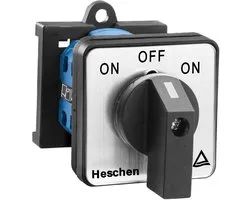 Heschen Universal cam selector switch, SZW26-20/B202.2-B11R, (ON)-OFF-(ON), 35 mm DIN rail mount, probed, 660 V 20 A, 3 position, 2 phases, 8 clamps,