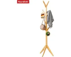 FLOORDIREKT Bamboo Coat Rack - Maryland - Elegant and Natural Design - 8 Hooks for Jackets, Bags and More
