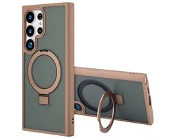 Accezz Case Convient pour Samsung Galaxy S24 Ultra Case - Accezz Ring Stand Back Cover Convient pour MagSafe - Marron