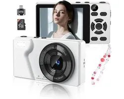 Camera - Kinder camera - Lens voor & achter - Autofocus - 64MP 4K - 32GB-kaart - Draagbaar & compact - 2000mAh-accu - Metalen behuizing - Geschikt voor tieners, volwassenen en beginners