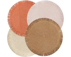 Lot de 4 sets de table ronds de style bohème avec pompons exquis, résistants à l'usure, résistants à la chaleur, antidérapants, adaptés à la cuisine, à la salle à manger, à la table à manger, à la décoration de la maison, 38 cm