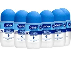 Sanex Derma Care+ Extra Control 72h Anti-transpirant Deodorant Roller 6 x 53ml - Normale Huid - 72 uur bescherming - Voordeelverpakking