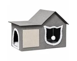 Maison pour chat - Pour l'extérieur - Clapet - Cage - Caisse - Enclos - 1 étage - durable - Gris, blanc crème