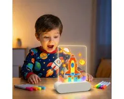 Lumio® Tableau de dessin 3D rechargeable - Veilleuse enfant - Bloc de dessin luminescent magique - Jouet éducatif - Incl. 7 marqueurs Néon & pochoirs - Wit