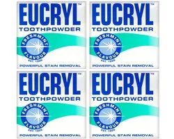 Eucryl Poudre Dentifrice - Fresh Mint, élimination puissante des taches, blanchiment des dents (4 x 50g)