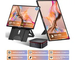 Blackview MP60 Mini PC + Table 9 Draagbare Monitor Set - 16GB DDR4 512GB SSD - Intel N150 jusqu'à 3,6GHz - Windows 11 - 5G WiFi Dual HDMI 4K - Gigabit Ethernet - 16 Inch FHD USB-C HDMI Plug & Play - Zwart