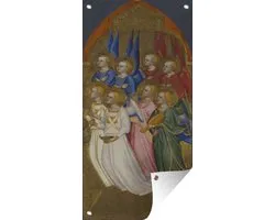 Tuinposter 100x200 cm - Tuindecoratie Seraphim, Cherubim and Adoring Angels - Schilderij van Jacopo di cione - Poster voor in de tuin - Buiten decoratie - Schutting tuinschilderij - Tuindoek muurdecoratie - Wanddecoratie balkondoek