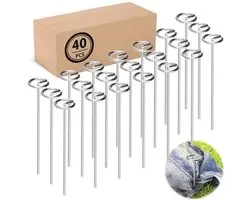 (40) Galvanized landscape fabric pegs, thickened 8 gauge circle top landscape poles, more holding force than U-shaped garden posts, 6'' galvanized ground spikes for weed barrier