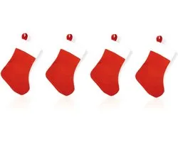4x Rode mini kerstsok 32 cm - Relatie geschenken - Voordelige kerstsokken